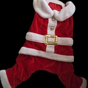 Red Santa Pet Costume with Gold Belt, New Still Attached To Hanger But No Tags